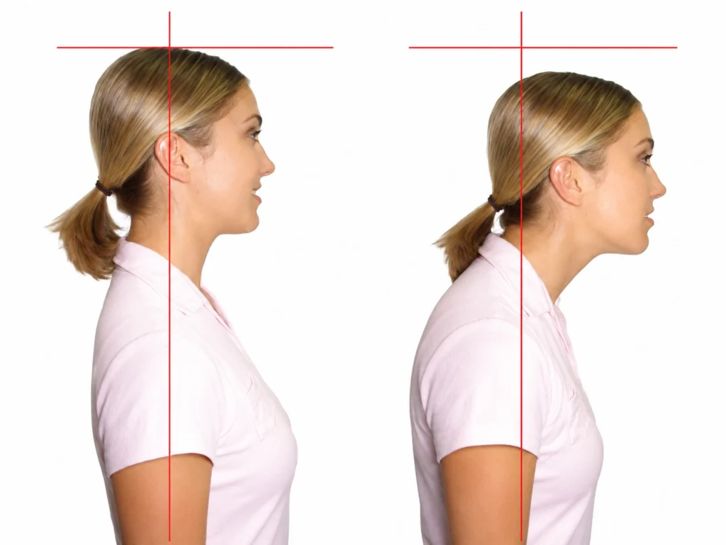 Diagram showing forward head posture versus correct neck support