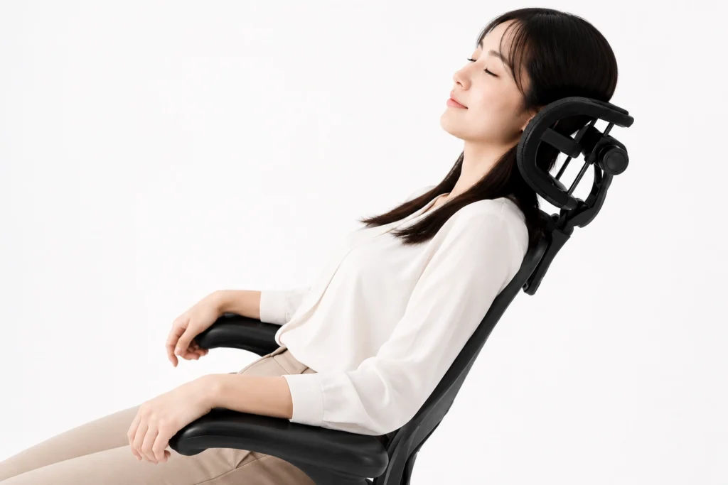PosturePilot H3 headrest mounted on a Herman Miller Aeron chair