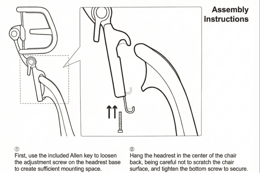 Installation instruction showing the single screw to tighten