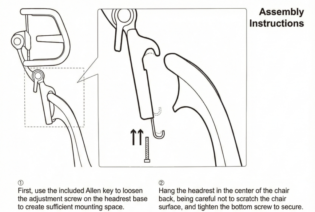 Headrest installation showing the single screw to tighten